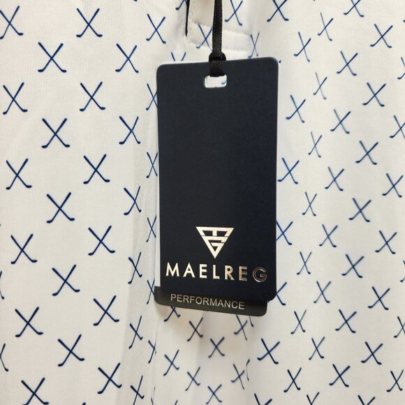 Maelreg Mens Performance Polo Shirt 2XL White & Blue Cross Pattern - Picture 5 of 8